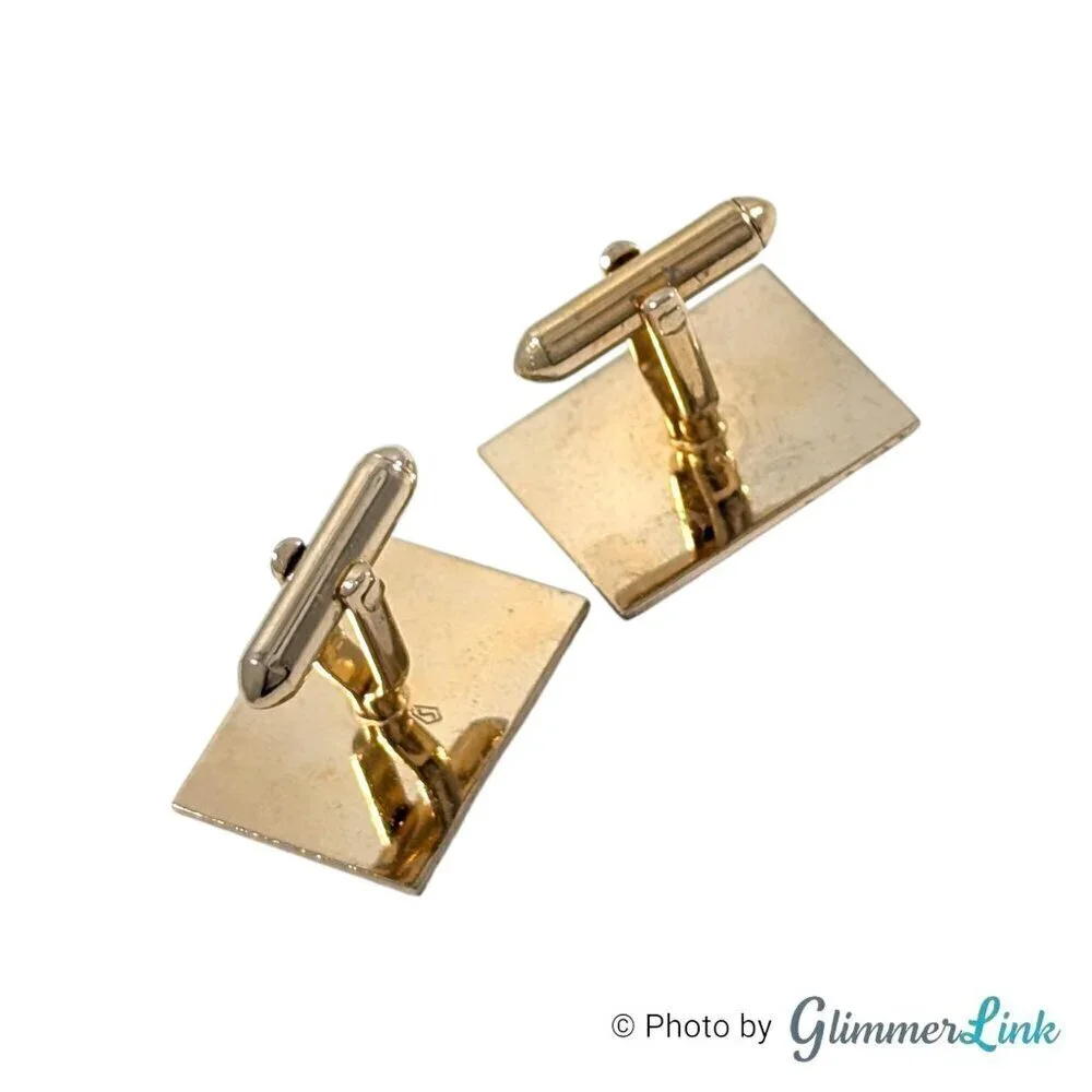 Vintage Swank Brown Tiger's Eye Rectangular Gold Tone Cufflinks & Tie Bar Set